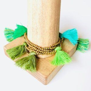 Green Tassel Multi Strand Boho Bracelet
